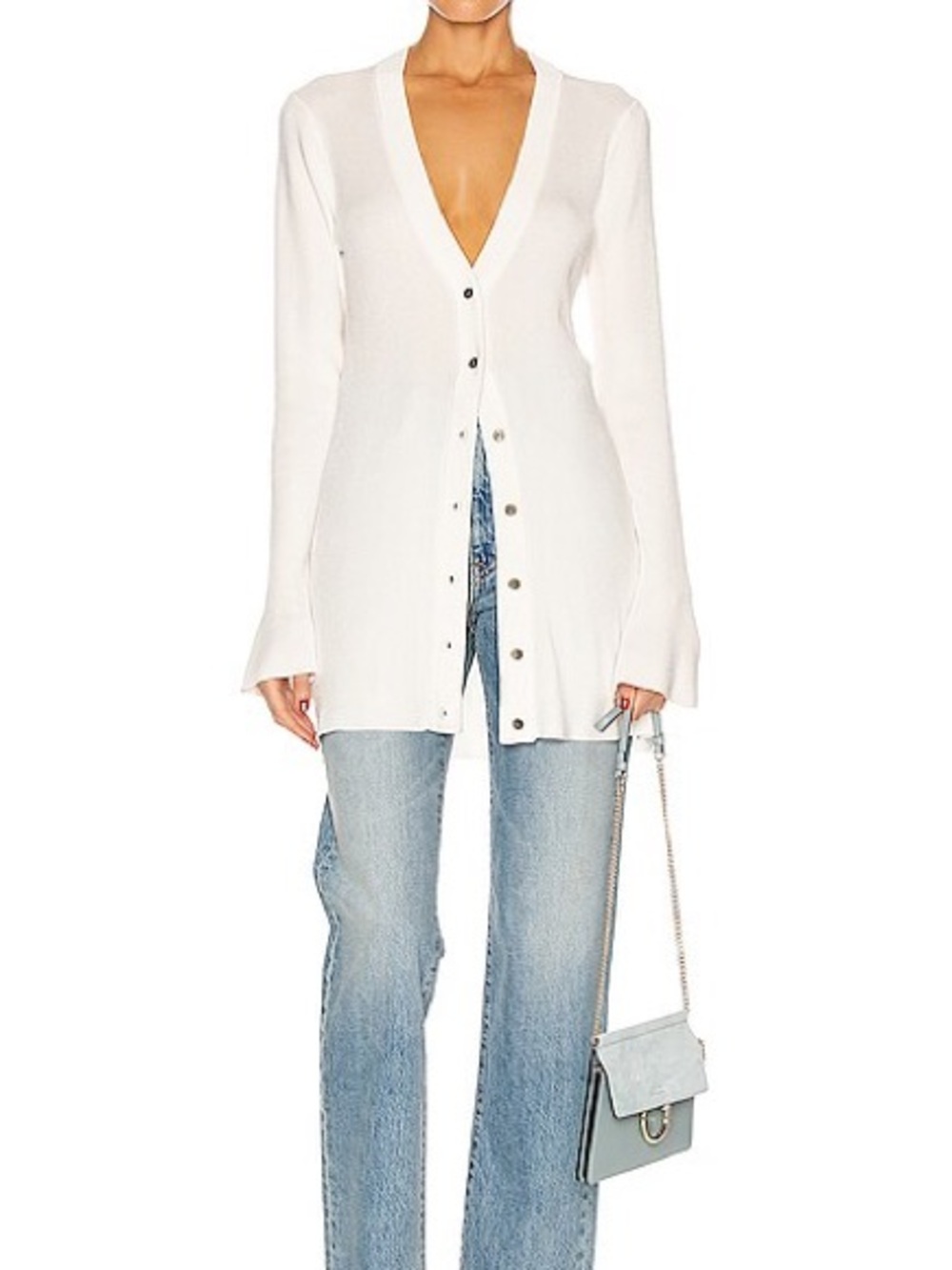 L'AGENCE White Lucas Long Button Front Cardigan
